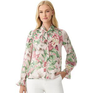 NWT White House Black Market Top XL Long Sleeve Tie Neck Blouse Pink